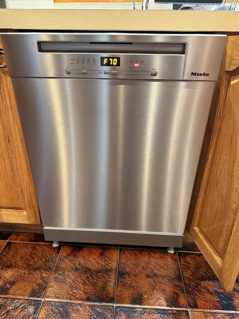 Miele freestanding dishwasher display showing the F70 error before the repair in Roxburgh Park